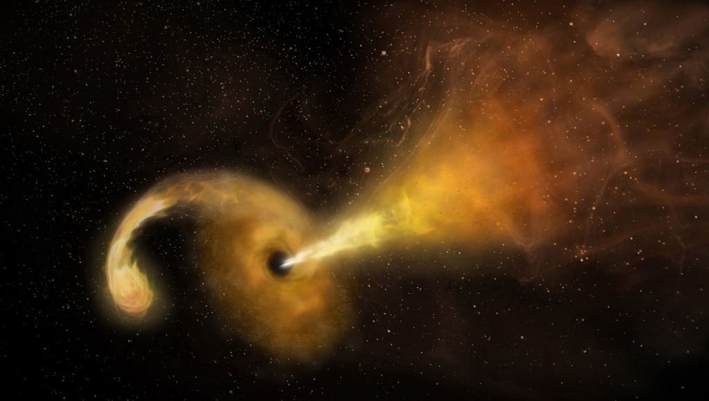Black Hole vs. Star: A Tidal Disruption Event (Artist's Concept) (Image Credit: NRAO/AUI/NSF/NASA)